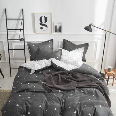 Комплект постільної білизни Uozzi Bedding Queen: 3 шт., блакитний, сірий, трикутний дизайн, 800 TC, мікрофібра з блискавкою, 4 стрічки, сучасний літній стиль для жінок та чоловіків (темно-сірий, Twin (1 комплект простирадла + 2 наволочки))