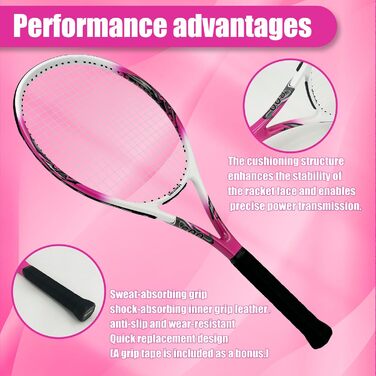 Senston Professional Tennis Racket - 27 Inch (68.6 cm) for Men & Women - Pink