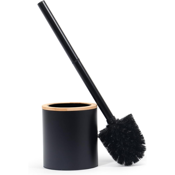 Набір для туалету Greelue: щітка для унітазу з дерев'яною ручкою та підставкою з нержавіючої сталі, чорний