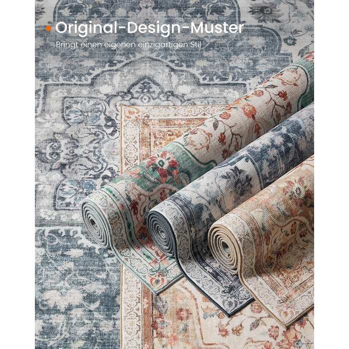 Килим SONGMICS HOME Vintage, 120x170 см, для вітальні, спальні, кухні, коридору, їдальні, сірий (TAR032G01)