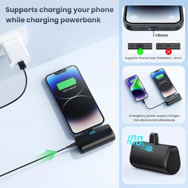 Power Bank Feob Mini 5200mAh 20W PD: Швидка зарядка, LED-дисплей, компактний, сумісний з iPhone 14/13/12/11/XS/XR/8/7/6 (Сірий, Чорний)