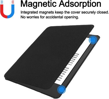 Чохол TOKILO для Kindle 6 (11-го покоління 2024/2022), м'яке PU-шкіряне покриття з авто-ввімкненням/вимкненням, чорний