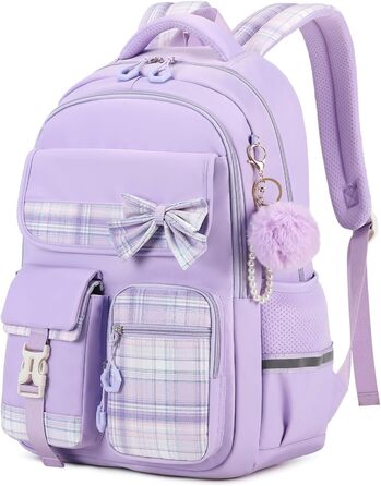Шкільний рюкзак Tanou для дівчаток, водонепроникний, з ручкою-телескопом, візерунок 'каваї', 9-16 років (фіолетовий)