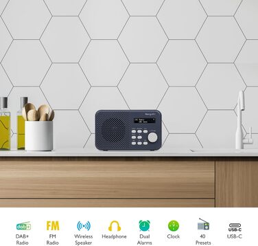 MD5 Портативне DAB радіо зі стерео звуком, Bluetooth 5.3, 2.4