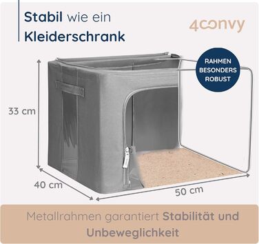 Sturdy Foldable Clothes Storage Box with Zipper, Metal Frame - [2024 IMPROVED MATERIAL] Duvet Storage Bag - Stable Storage Box for Clothes - (Dark Gray, 3x66L)