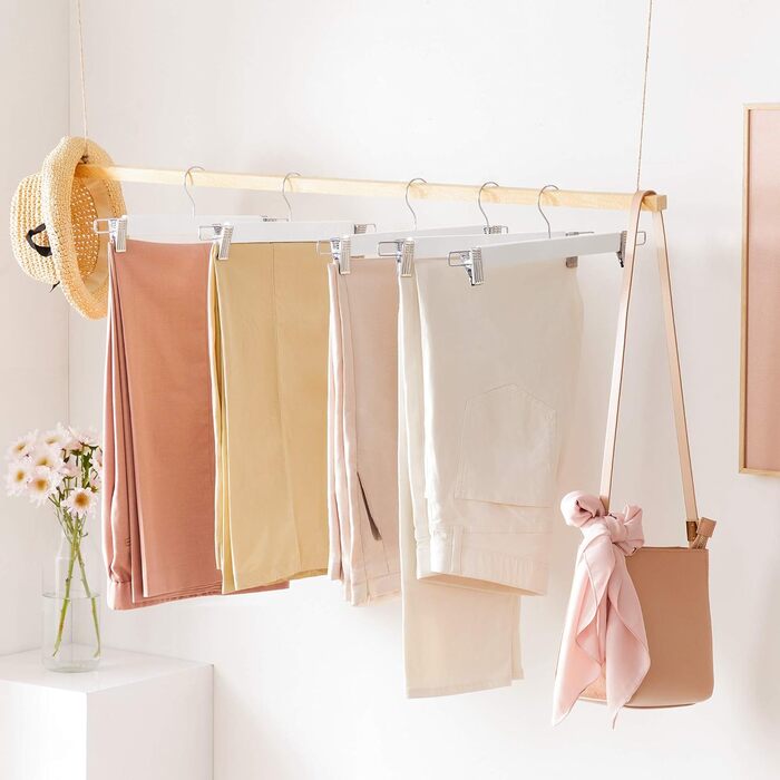 Набір вішалок для штанів SONGMICS, 16 шт., дерев'яні, з регульованими кліпсами, антиковзні, для штанів, шортів та спідниць