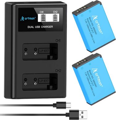 Акумулятор LP-E17 1300mAh та зарядний пристрій LED Dual USB для Canon Rebel SL3, SL2, T8i, T7i, T6i, T6s, EOS R10, R50, R8, RP, M3, M5, M6, 200D, 77D, 750D, 760D, 800D, 8000D (2 шт.)