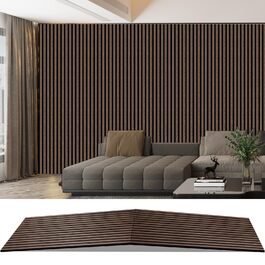 Акустичні 3D-панелі з дерева AKK-PANE (чорний горіх), 240x60 см, 1.44м² — декоративні стінні панелі для шумоізоляції кухні, вітальні та офісу
