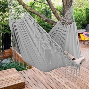 Гамак Boho для двох, до 204 кг, з чохлом, для саду, патіо, двору, кімнати, сірий