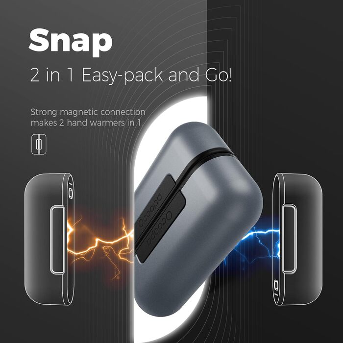 Електричний грілка для рук OCOOPA 10000 mAh (2 шт.), 4 режими нагріву, USB Power Bank для зими, UT2s (MagTwins), сірий