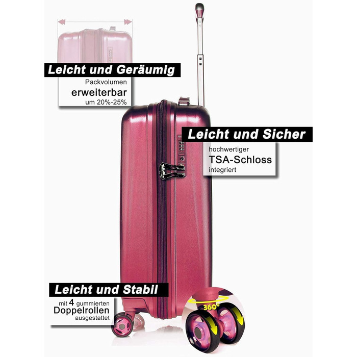ABISTAB VERAGE Kinetic 4-Double-Wheel Trolley, large, weight -76cm, 106-127 expandable, TSA lock, ABS/PC hard-shell suitcase, travel suitcase, Burgundy (Burgundy, M)