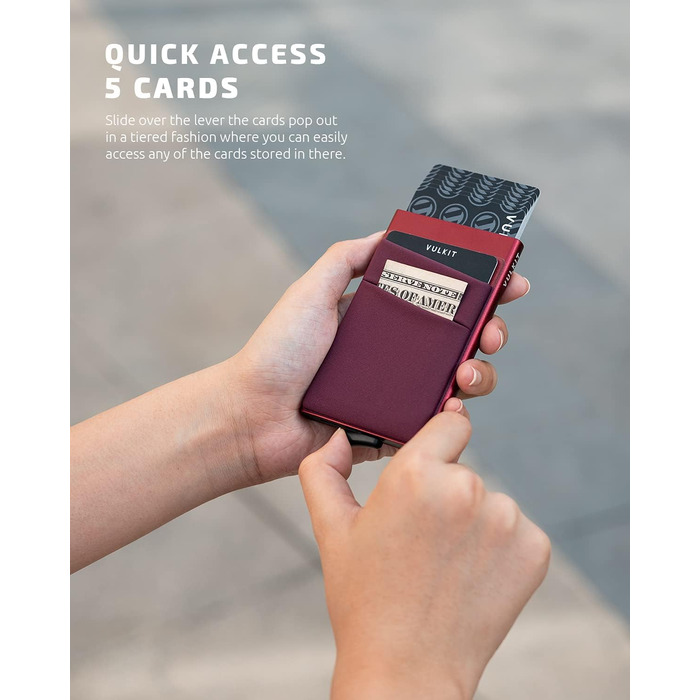 Чоловіче картхолдер VULKIT з RFID NFC захистом та відділенням для грошей - компактний картхолдер для 5-7 карток та банкнот (вишневий)