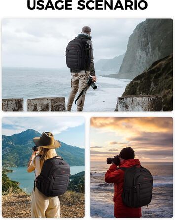 Сумка-рюкзак для фотокамери Bagsmart: водонепроникний рюкзак для фотографів з відділенням для ноутбука 15,6 дюймів, чорний