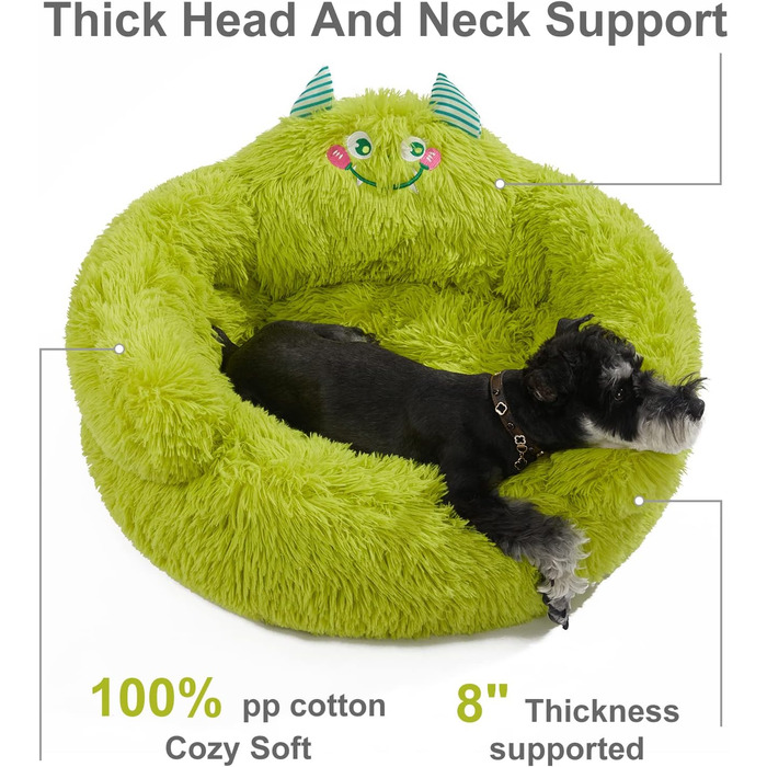 Jiupety Dog Bed Cat Bed Fluffy, Donut Dog Bed for Large Dogs, Orthopedic Dog Bed Dog House Indoor, Dog Basket Size L (69 x 69 x 36 cm), Cartoon Dog Bed, Green
