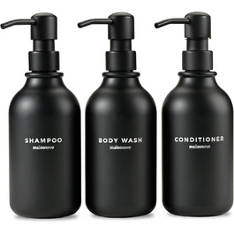 Шампунь MaisoNovo: Набір з 3 флаконів (500 мл) для самостійного наповнення, дозатор з чорним насосом, настінний кріплення, прозорий колір
