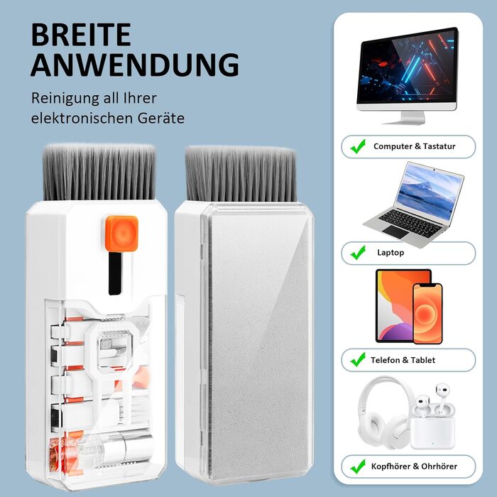 Набір для чищення клавіатури Ordilend: комплексна очистка для ПК, ноутбука, телефону та камери (білий)