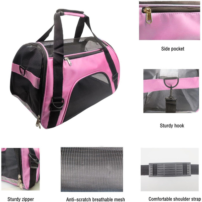 Транспортна сумка для тварин, схвалена авіакомпаніями, для середніх та маленьких котів, цуценят, кошенят, собак/котів, сумка для подорожей з тваринами (рожева, M)