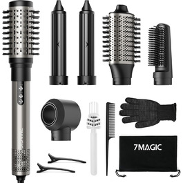 7MAGIC Airstyler 6-в-1: фен-щітка, плойка, завивка, іонізація, для волосся, подорожей, сріблястий