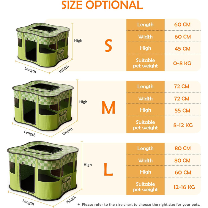 Портативний вольєр для цуценят ALLSOPETS: складаний загін для котів та собак, переносна клітка-будка з боковою кишенею (зелений, L)