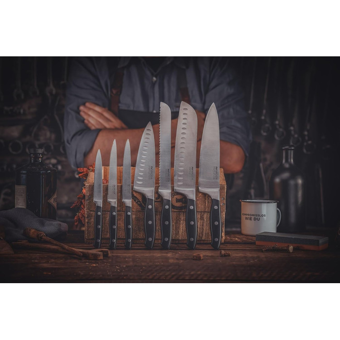 Ніроста Кухонний ніж Trinity 34 см - високоякісна нержавіюча сталь, професійна якість, для овочів, фруктів та іншого, ручне заточування Taper, важка ручка з захистом пальців