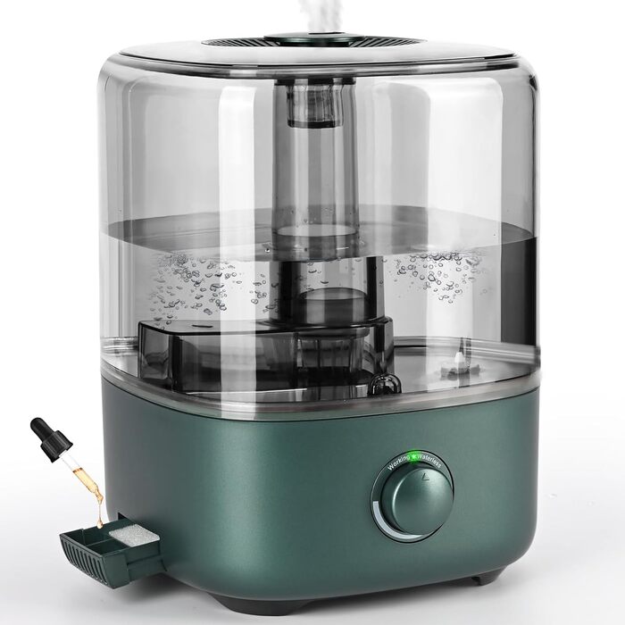 Humidifier Bedroom 5L, Vankarr Ultrasonic 28dB Quiet Air Humidifier Top-Fill Room Humidifier with 360° Swivel Nozzle, Increase Humidity for Children's Room, Office, Baby, Plants, Green