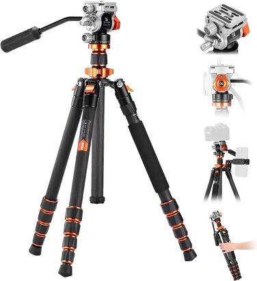 Штатив K&F Concept T254A7+BH-28L для камери: професійний, 230 см, з рідинною головкою