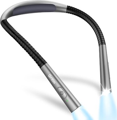 Світлодіодна лампа Gritin для читання на шиї, настільна/нічна, 4 кольори, 5 режимів яскравості, регулювання, захист очей, акумулятор 80 годин, гнучкий кріплення, ергономічне читання для ліжка/в'язання/рукоділля сірого кольору