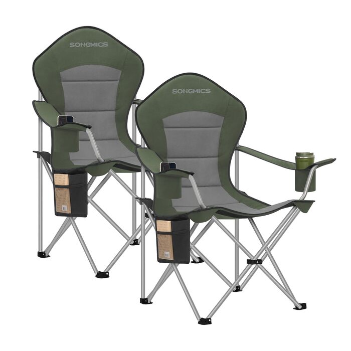 Кемпінговий стілець SONGMICS складаний, зелено-сірий, з підсклянником, тримачем для телефону та органайзером GCB005BH0
