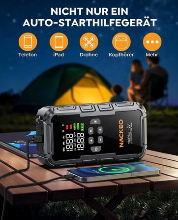 Powerbank для автомобіля з компресором 160PSI та пусковим струмом 12V (бензин/до 12L дизель) з LED-ліхтарем та LCD-дисплеєм