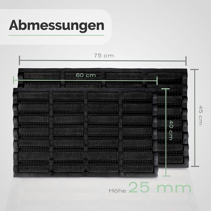 Килимок прикладний Entrando з кокоса та гуми, водостійкий килимок для вхідних дверей та саду, протиковзний та міцний, 40 x 60 см, чорний