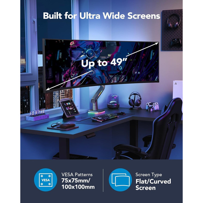 Кріплення для монітора HUANUO для Ultrawide до 49 дюймів, 18 кг, регульований кронштейн, VESA 100x100mm (RGB)