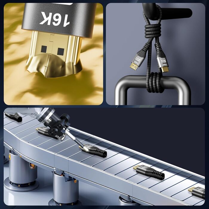 Кабель HDMI 2.2: Швидкий 2м, 96Gbps, 16K@60Hz, 12K/10K @120Hz, 8K@240Hz, 4K@480Hz, eARC, HDR10+, Dolby Atmos/Vision, HDCP 2.3, для PS5, Xbox, Soundbar, Fire TV, Laptop, HDTV