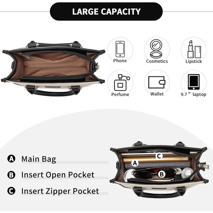 Сумка жіноча Miss Lulu середнього розміру через плече з текстурою лічі, з внутрішніми кишенями для роботи, відпочинку та повсякденного використання (чорний)