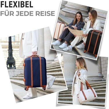 Набір валіз FERGÉ Milano 5-ти частинний з жорстким корпусом + сумка для подорожей + косметичка - 3 шт. (Бежевий/Блакитно-коричневий)