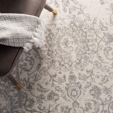 Килим SAFAVIEH з потертою текстурою для вітальні, їдальні, спальні - колекція Adirondack, короткий ворс, слонова кістка та срібло, 122 x 183 см