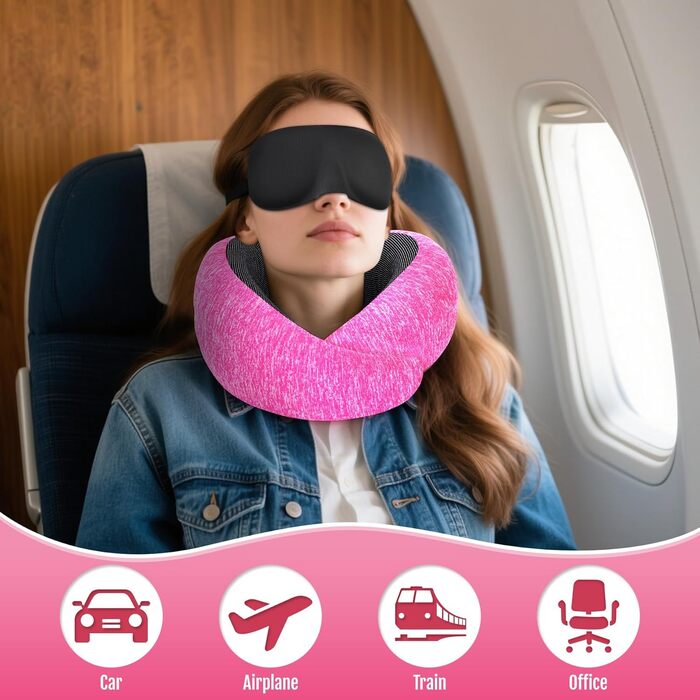 Подушка для шиї в літак | Подушка для подорожей Memory Foam | Подушка-восьминіжка дихаюча + пральна | Подушка для шиї в літак, авто, офіс | Регульована, компактна | з берушами, маскою для сну, сумкою для перенесення