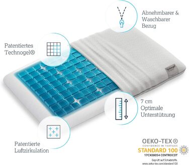 Ортопедична гелєва подушка Technogel Deluxe для підтримки шиї, сертифікована, без шкідливих речовин, для спини та бокового сну, з наволочкою, 66x40x7 см