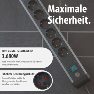 Мережевий фільтр Brennenstuhl Premium-Alu-Line на 6 розеток з USB (USB-C PD 30W та USB-A 18W), 3м, алюмінієвий корпус, з вимикачем, Made in Germany