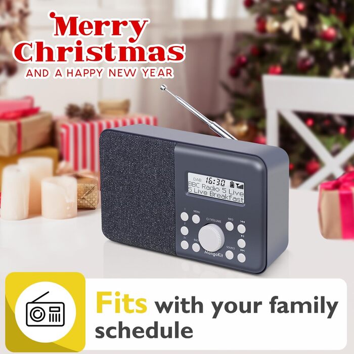 Портативне радіо MD3 DAB/DAB+/FM з Bluetooth, динамік, навушники, 40 станцій, годинник, будильник, таймер, кольоровий дисплей, акумулятор/мережа (Чорний/Сірий)