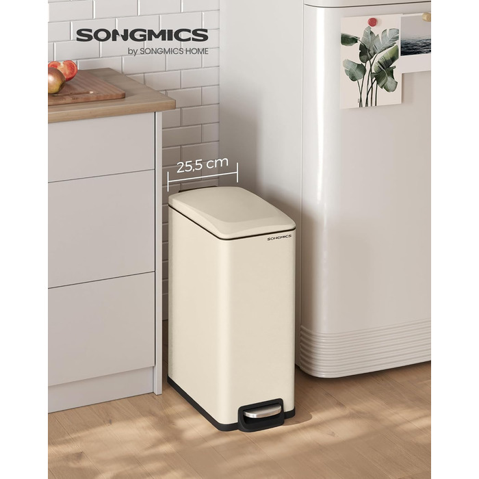 Відро для сміття SONGMICS 20 л з педаллю, м'яким закриттям, з внутрішнім відром, 15 мішків, металік сріблястий LTB543E01
