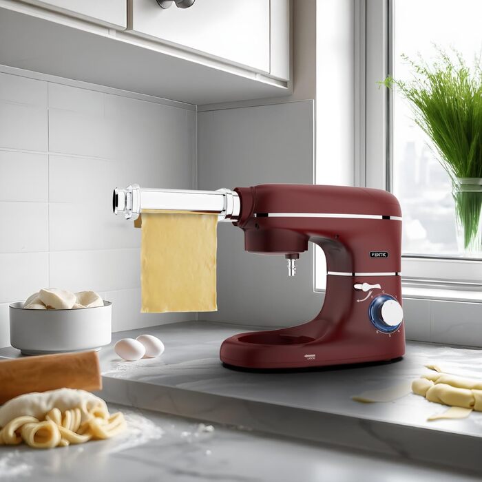 Кухонна машина з машиною для пасти – 2000W, електрична, з нержавіючою чашею 6.2L (червона)