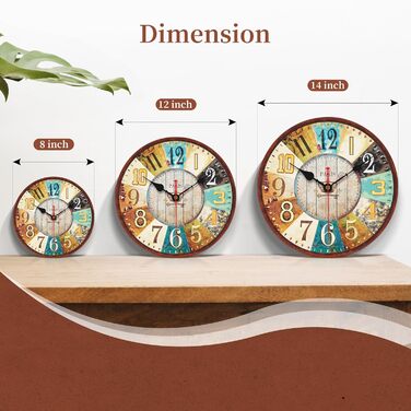 VIKMARI Quartz Wall Clock Wood Silent Hanging Clock, Battery-Powered Round Rustic Clock, Easy to Read Vintage Interior Wall Clock || 14' (France Parisian Style, 20 cm)