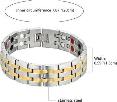 Магнітний браслет для чоловіків JewelryWe - терапевтичний, з нержавіючої сталі, великий, широкий, з ланцюжком. Ідеальний подарунок на День батька (4 шт.)