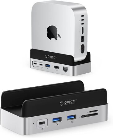 ORICO MiniDock: Док-станція та підставка для Mac mini M4/M4 Pro з корпусом для NVMe SSD, USB-C хаб з 4K HDMI та DisplayPort, SD/TF 3.0, USB-C/A 10Gbps, PD 100W - VS10 (10-в-1, 4TB)