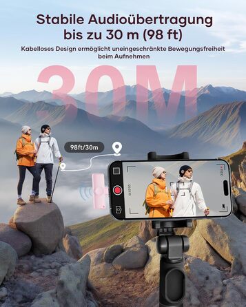 Беспроводной петличный микрофон 2шт, для iPhone, iPad, Android, с шумоподавлением, Plug & Play, для видео, подкастов, YouTube, TikTok (Рожевий)