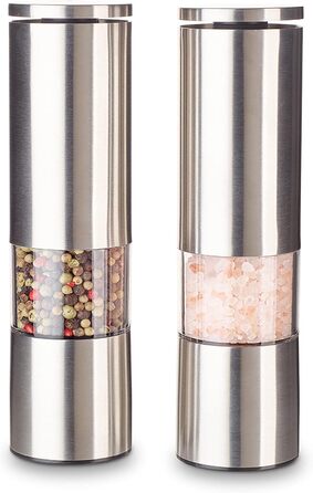 Набір з 2 мельниць для спецій Echtwerk: сіль та перець з нержавіючої сталі, ручні, з керамічним механізмом, для солі, перцю та чилі (срібна серія)