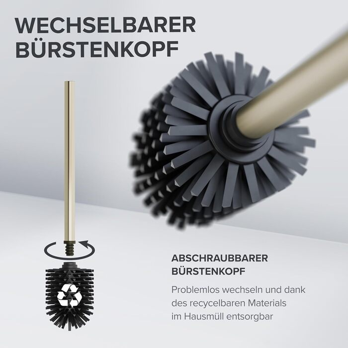 Набір для чищення унітазу Ovimar Finnkona: щітка, кріплення на стіну без свердління, силіконова щітка, вентиляція, нержавіюча сталь з порошковим покриттям, змінний насадок (золотий, клейкий)