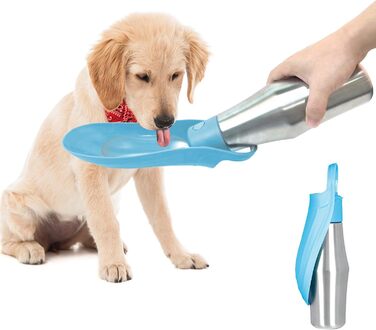 Водяна пляшка для собак ZoneYan 750 мл з нержавіючої сталі, портативна, витокозахисна, для подорожей, парків, кемпінгу, походів (світло-блакитна)