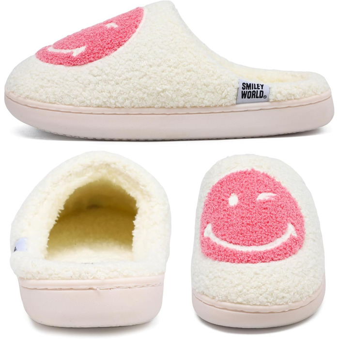 Тапочки домовик SMILEYWORLD® для жінок та чоловіків з меморі-піною, теплі, пухнасті, плюшеві, для дому, рожеві, білі, 38/39 EU
