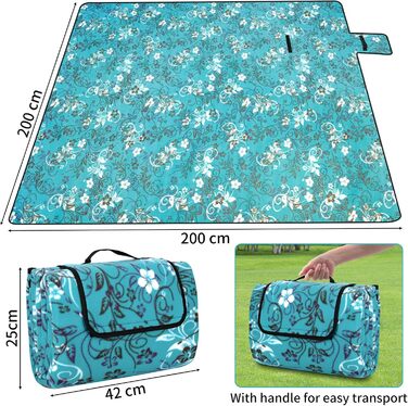 Килимок для пікніка DICLLY 200x200 см, водонепроникний, з підкладкою, що не прилипає до піску, для відпочинку на природі